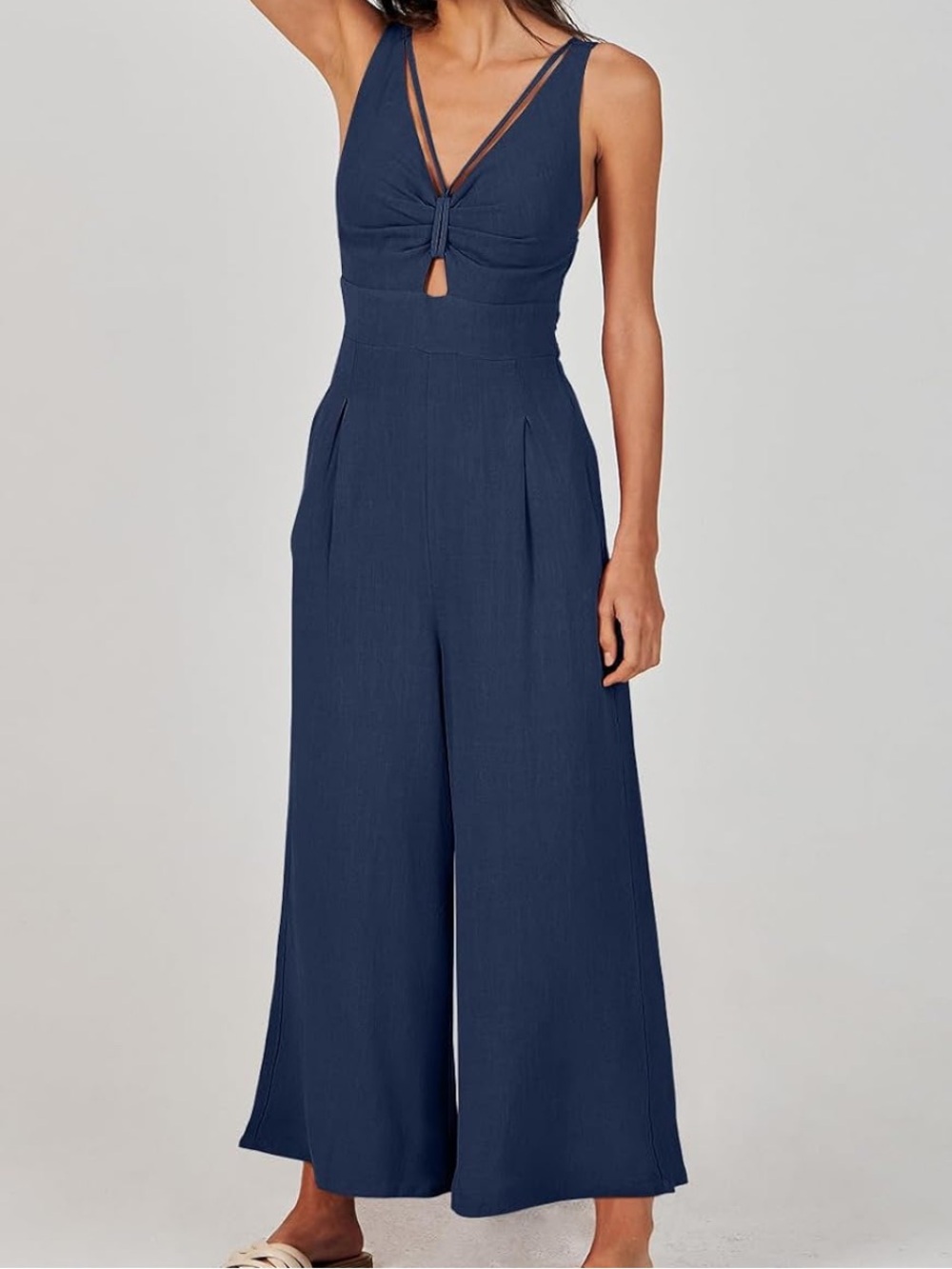 Anrabess Linen Wide Leg Sleeveless Jumpsuit
